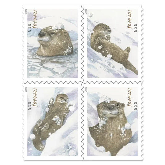 Otters in Snow Forever First Class Postage Stamps