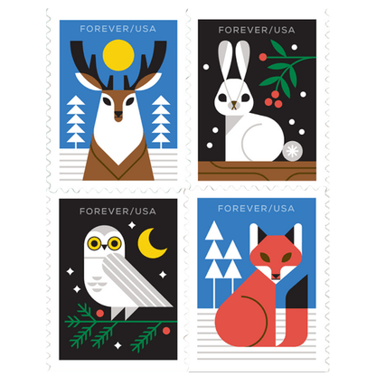 Winter Woodland Animals Forever First Class Postage Stamps