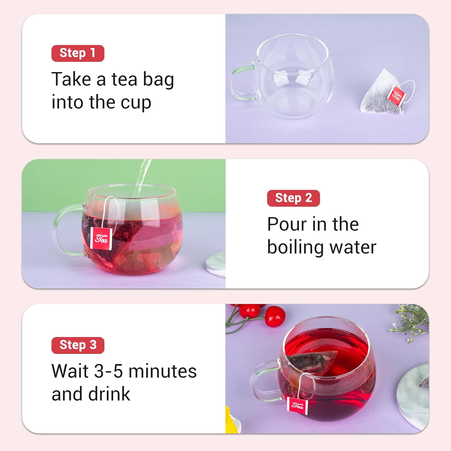 Hibiscus Tea Bags, 100% Natural Hibiscus Flowers Herbal Tea Supports Heart Health, Boosts Immune，Caffeine Free, Non-GMO, No Sugar (1 Pack/50 Bags)