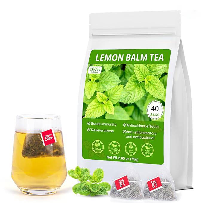 Lemon Balm Tea, 100% Pure & Natural Lemon Balm Leaves Herbal Tea Bags, Promotes Relaxation & Aid In Digestion, Caffeine Free, Non-GMO, Additives Free (1 Pack/40Bags)