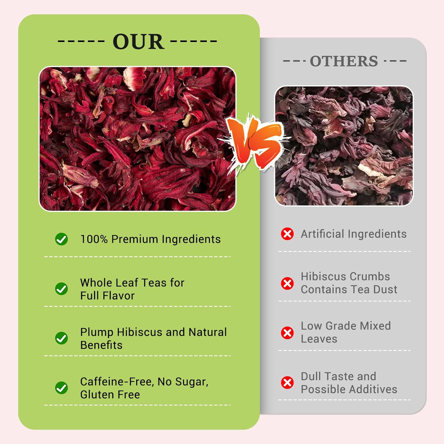 Hibiscus Tea Bags, 100% Natural Hibiscus Flowers Herbal Tea Supports Heart Health, Boosts Immune，Caffeine Free, Non-GMO, No Sugar (1 Pack/50 Bags)