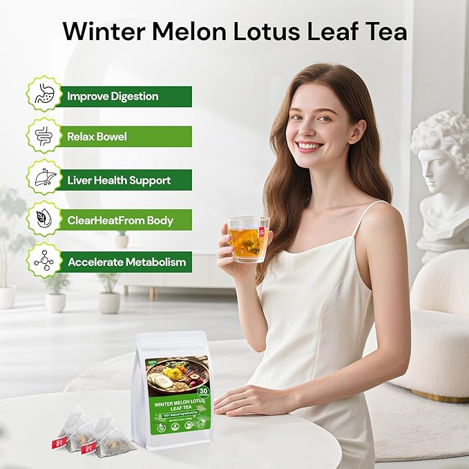 Winter Melon Lotus Leaf Tea | Traditional 8-Herb Blend | Caffeine-Free & Natural (30 Bags)