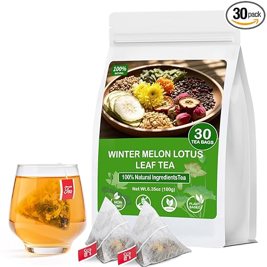 Winter Melon Lotus Leaf Tea | Traditional 8-Herb Blend | Caffeine-Free & Natural (30 Bags)