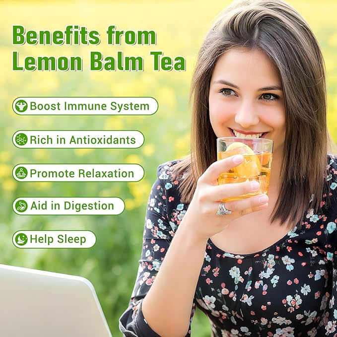 Lemon Balm Tea, 100% Pure & Natural Lemon Balm Leaves Herbal Tea Bags, Promotes Relaxation & Aid In Digestion, Caffeine Free, Non-GMO, Additives Free (1 Pack/40Bags)