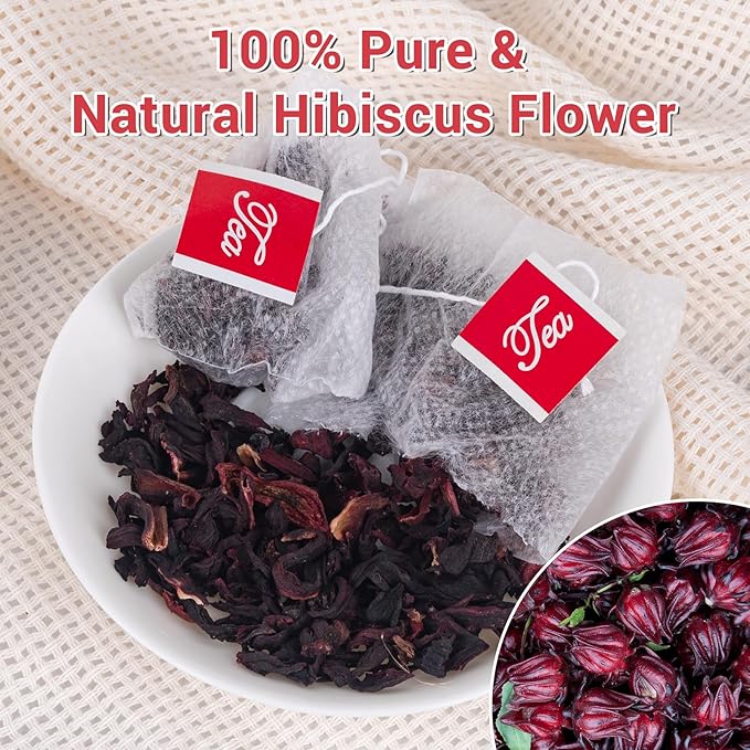 Hibiscus Tea Bags, 100% Natural Hibiscus Flowers Herbal Tea Supports Heart Health, Boosts Immune，Caffeine Free, Non-GMO, No Sugar (1 Pack/50 Bags)