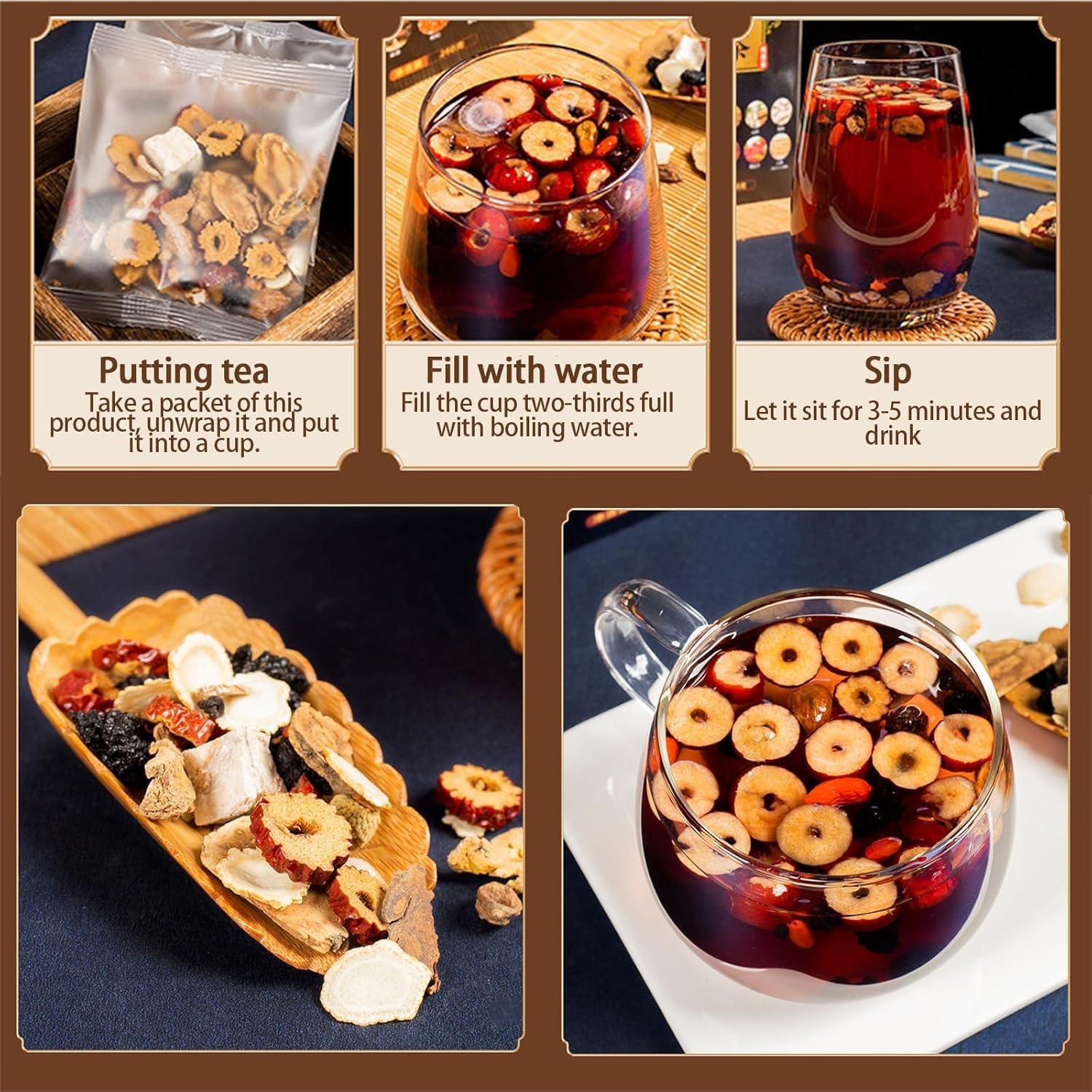 Kidney Tea Formula Ginseng Six Treasure Tea, 10 Precious Ingredients Formula, 260g/Box Ginseng Five Treasure Teabag, Chinese Herbal Teas Support Kidney and Live Health for Men Women (10 bags/1Box)