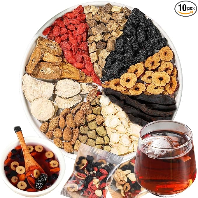 Kidney Tea Formula Ginseng Six Treasure Tea, 10 Precious Ingredients Formula, 260g/Box Ginseng Five Treasure Teabag, Chinese Herbal Teas Support Kidney and Live Health for Men Women (10 bags/1Box)