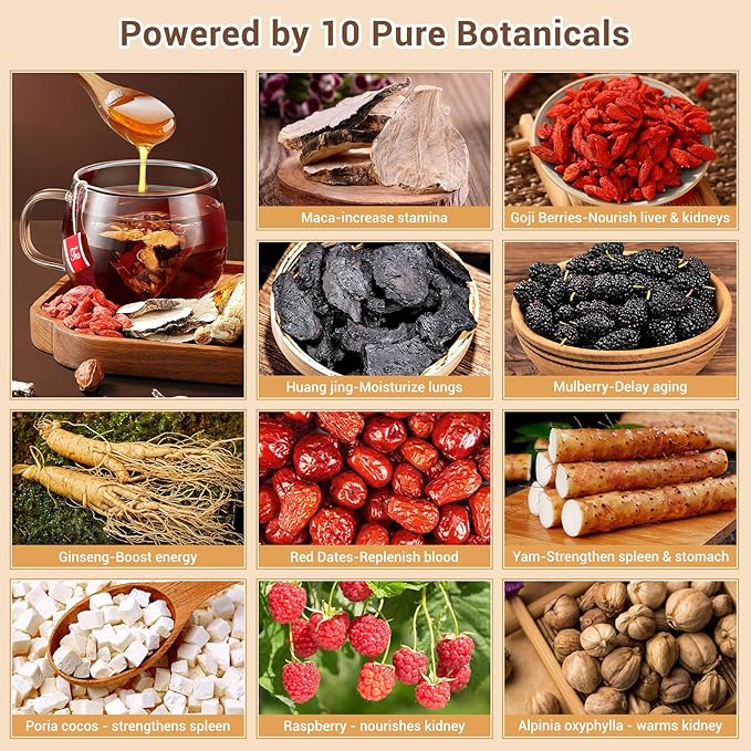 Ginseng Ten Treasures Kidney Tea, Natural Ginseng & Mulberry Herbal Tea kidney cleanse detox & repair Teabags for Men Women, 10 Precious Ingredients Formula (1 Pack/25 Bags)