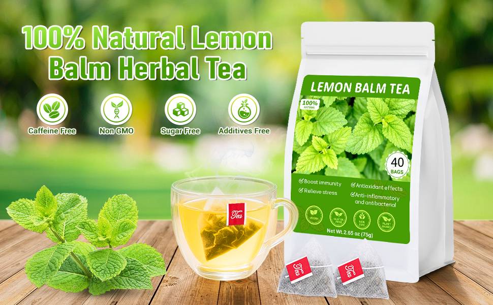 Lemon Balm Tea, 100% Pure & Natural Lemon Balm Leaves Herbal Tea Bags, Promotes Relaxation & Aid In Digestion, Caffeine Free, Non-GMO, Additives Free (1 Pack/40Bags)
