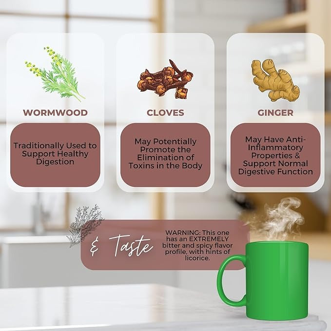 Gut Clean & Restore Loose Leaf Tea | Organic Wormwood, Cloves & Ginger Internal Cleanse,2 oz (57g) | Decaf, Vegan, Zero Caffeine | Resealable Bag | Purify Digestive Health by Get Green,