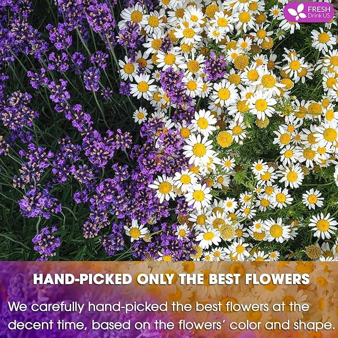 Premium 60 Chamomile Lavender Tea Bags, Calming Herbal Blend Strong Support for Relaxation & Better Sleep | Naturally Caffeine-Free Bedtime Tea with Soothing Floral Aroma, 100% Natural, Hand-made No Sugar/ Caffeine/ Gluten, Vegan