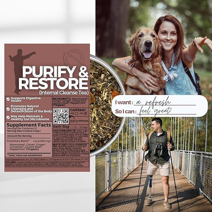 Gut Clean & Restore Loose Leaf Tea | Organic Wormwood, Cloves & Ginger Internal Cleanse,2 oz (57g) | Decaf, Vegan, Zero Caffeine | Resealable Bag | Purify Digestive Health by Get Green,